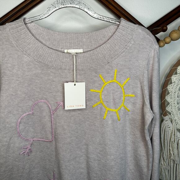 NEW Lisa Todd Gray Sun XO Pink Sweater - Picture 2 of 5
